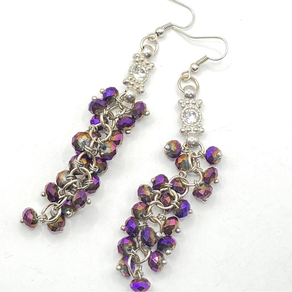 Purple AB Faceted Beads Long Shoulder DusterPierced Earrings - Picture 8 of 9